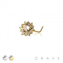 MULTI CZ MANDALA FLOWER 316L SURGICAL STEEL L-SHAPE NOSE RING